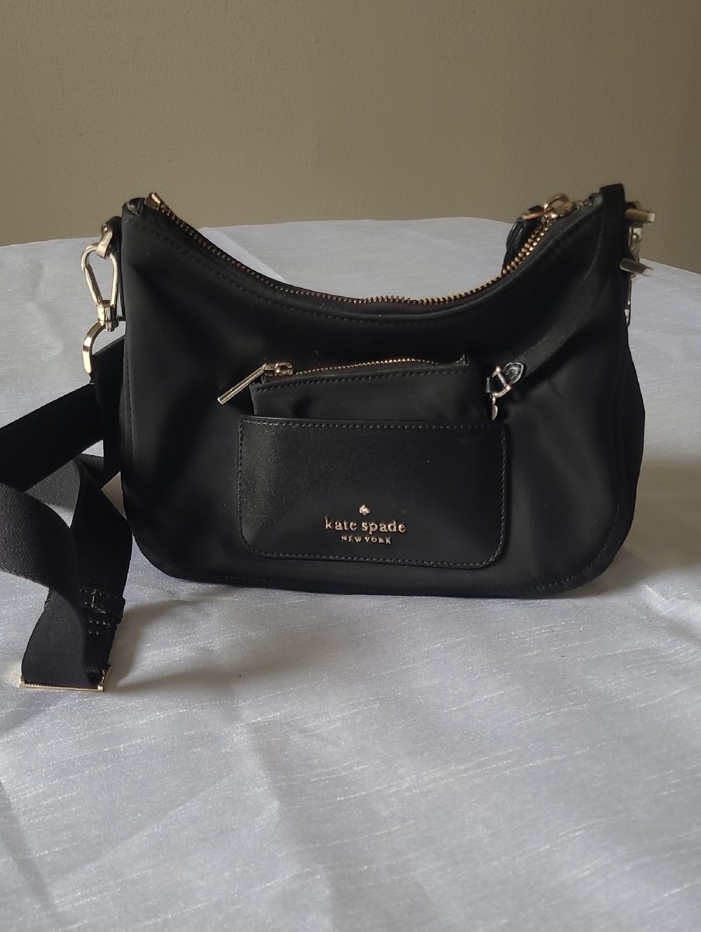 kate spade Chelsea Black Nylon Crossbody with Gold Hardware